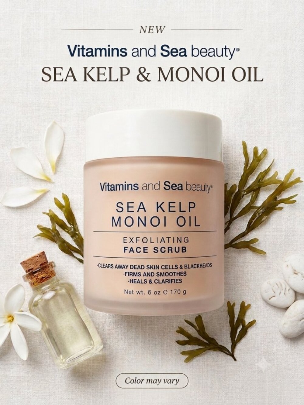 Vitamins and Sea Beauty Sea Kelp Monoi Oil Exfoliating Face Scrub 6 oz
